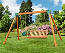 Wooden Bench Swing Set with Toddler Baby Swing