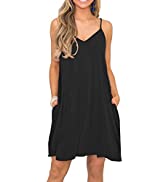 WNEEDU Women's Beach Cover Up Summer Dress Tank Spaghetti Strap Dresses with Pockets