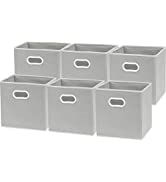 SimpleHouseware Foldable Cube Storage Bins with Handle, Grey - Pack of 6