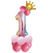 Gradient Number 1 Balloon Mini Crown Balloon Set,Children's Birthday Party Decorative Balloons, D...