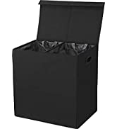 SimpleHouseware Double Laundry Hamper with Lid and Removable Laundry Bags, Black