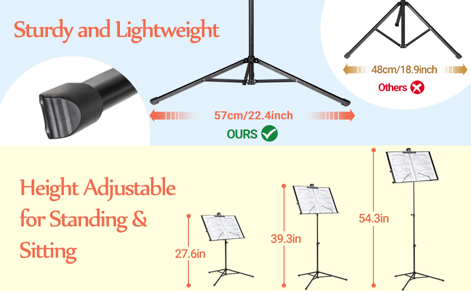 CAHAYA sheet music stand folding with carry bag adjustable book plates tray