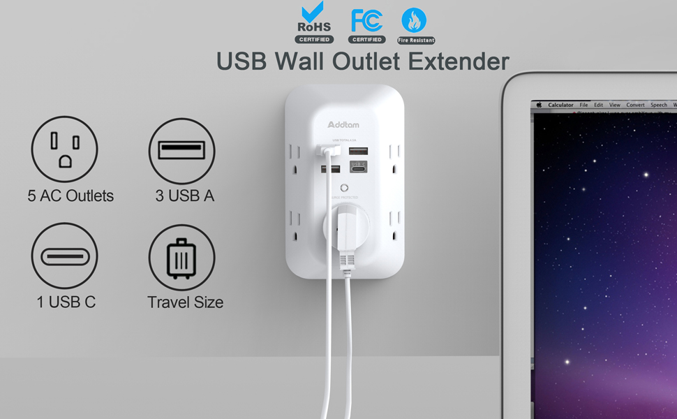 USB Wall Outlet Extender