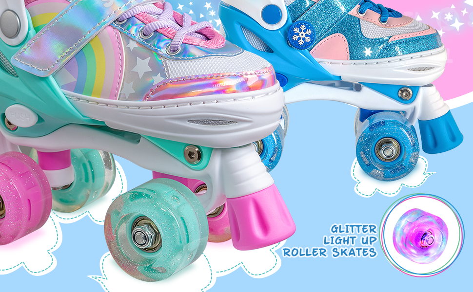 4 Size Adjustable Light up Roller Skates for Girls Boys and Kids