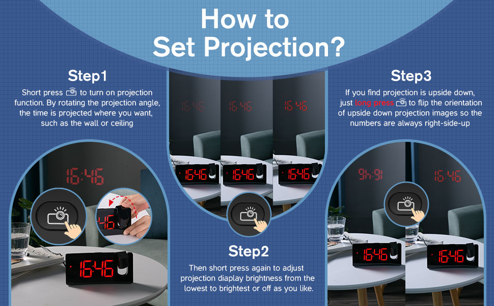 projection alarm clock digital clock radio clock for bedroom kids heavy sleeper ideal for gift