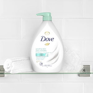 Dove Sensitive Skin Body Wash is lightly fragranced and helps to minimize dryness