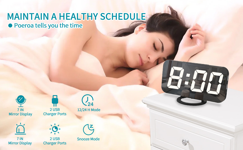 Poeroa digital alarm clock for bedroom black