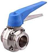 DERNORD Butterfly Valve with Blue Trigger Handle Stainless Steel 304 Tri Clamp Clover (1.5 inch T...