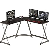 SHW Gaming Desk L-Shaped Office Computer Corner Table, Espresso