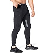 BROKIG Men Stripe Gym Joggers Pants, Causal Slim fit Tapered Workout Training Sweatpants with Zip...