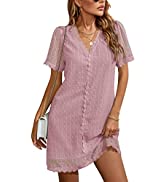 isermeo Women Lace V Neck Jacquard Pom Shirt Casual Dresses Beach Cover up Double Layers Summer D...