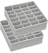 2 Pack - SimpleHouseware Closet Socks Organizer, 24 Cell Drawer Divider, Grey