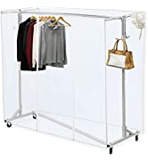 SimpleHouseware Industrial Grade Z-Base Garment Rack, 400lb Load with 62" Extra Long bar w/Clear ...