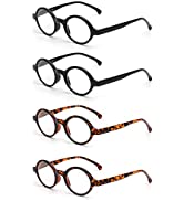 JM Set of 4 Round Reading Glasses Spring Hinge Readers Men Women Glasses for Reading