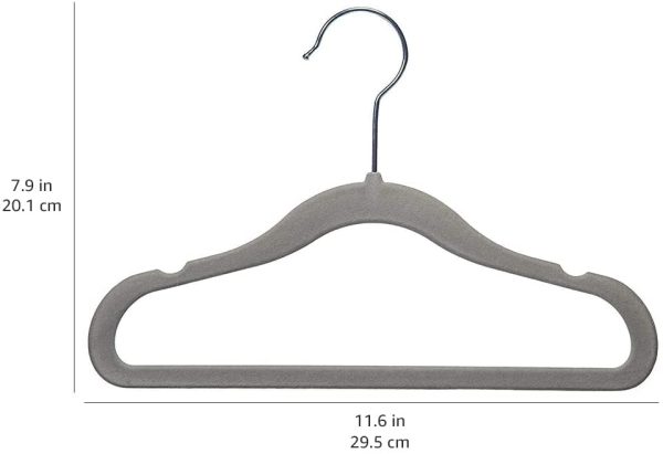 Amazon Basics Kids Velvet, Non-Slip Clothes Hangers, Gray - Pack of 30