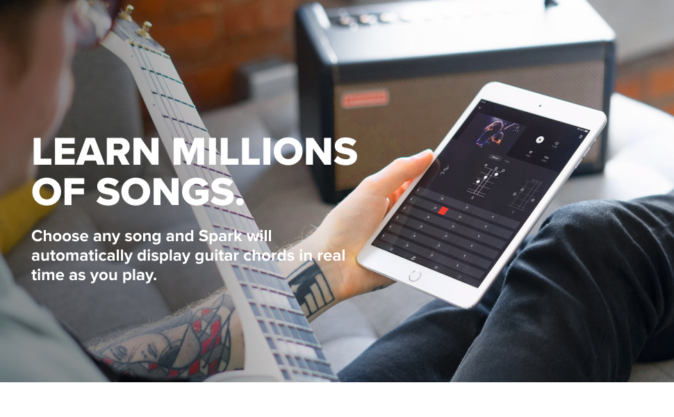 Choose any song and Spark will automatically display guitar chords in real time as you play