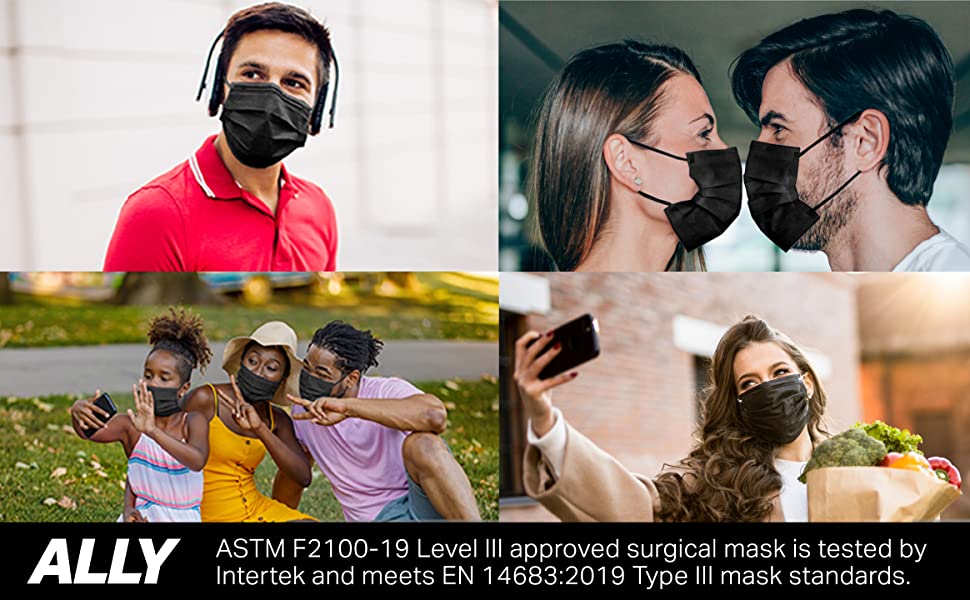 ALLY Black Procedure Masks with Ear-Loops (50pcs) ASTM Level 3