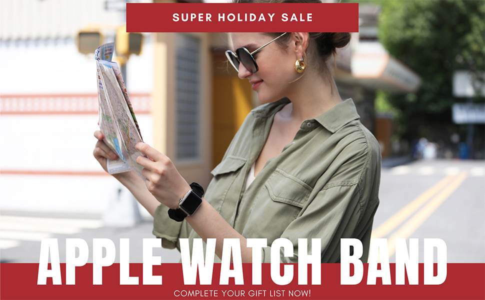 Apple Watch Band Scrunchie 38mm 40mm Women Elastic Strap Soft Cloth Fabric Pattern Holiday