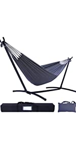 Ohuhu Double Hammock with Steel Stand, Grey