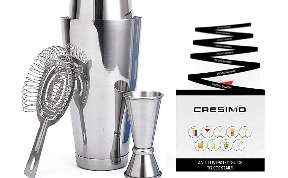 Cresimo Professional Boston Shaker 4 Piece Boston Shaker Set: 18oz Unweighted & 28oz Weighted 