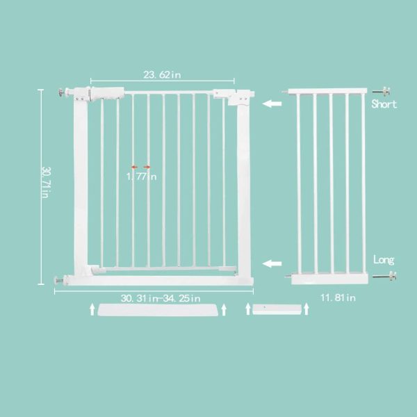 Xifamniy Extra Wide Pressure Mounted Baby Gate Safety Walk Thru Auto Close White White Metal Child Dog Pet Stairs, Doorways, Kitchen and Living Room (11.81"/30cm)