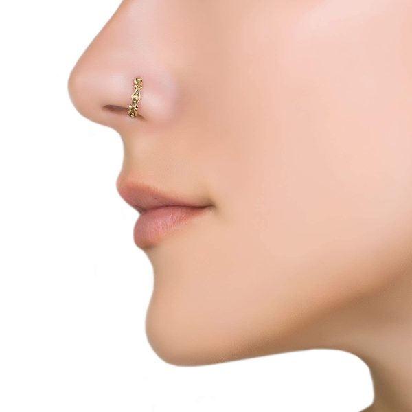 Tribal 14K Solid Gold Nose Ring, Small Snug-Fit Nostril Hoop, Fits Tragus, Daith, Cartilage, Helix, Septum, Handmade Piercing Jewelry - Image 2