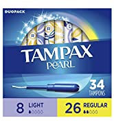 Tampax Pearl Tampons, Duo Pack Light/Regular Absorbency with Leakguard braid, Unscented, 34 Count