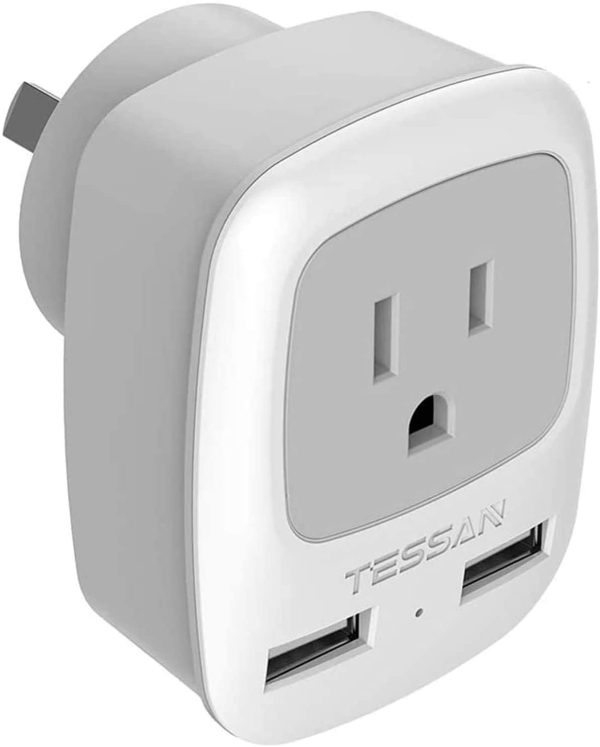 Australia New Zealand China Travel Plug Adapter,  International Power Adaptor 3 in 1 Grounded Outlet Adapter with 2 USB Ports for Canada/USA to Fiji Argentina (Type I) - Image 2