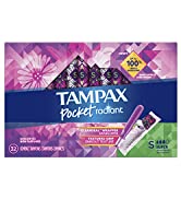 Tampax Pocket Radiant Compact Plastic Tampons, Super Absorbency, 32 Count