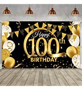 Poloyo Birthday Party Decoration Extra Large Fabric Black Gold Sign Poster for Anniversary Photo ...