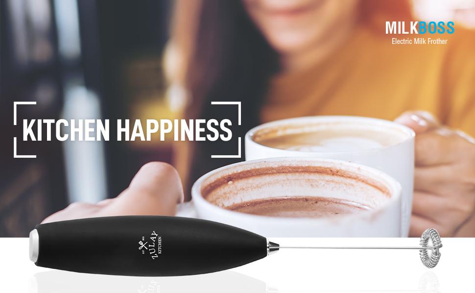 zulay kitchen milk frother handheld mixer latte coffee happiness home milk boss froth