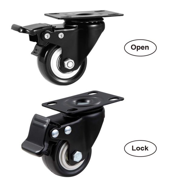 Caster Wheels, ASHGOOB 2" Casters Set of 4 Heavy Duty with Brake, No Floor Marks Silent Locking Casters with Polyurethane (PU) Wheels, Swivel Plate Castors Pack of 4 - Image 4