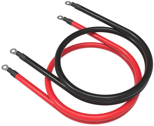 4 AWG Gauge Red + Black Pure Copper Battery Cables Power Inverter Wire Set for Solar, RV, Car, Boat, Automotive, Marine, Motorcycle with 3/8 in Lugs (4 AWG, 1 Feet)