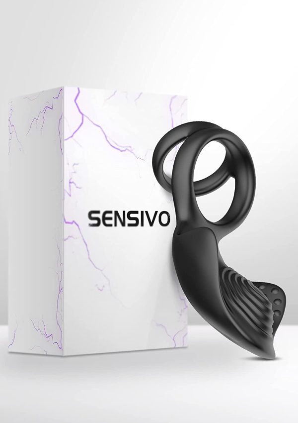 Vibrating Cock Ring with Taint Teaser, SENSIVO Dual vibrating Penis Ring with 10 Powerful Vibration Enhancing Erection Sex Toy for Men Couple Prostate Massager - Image 2