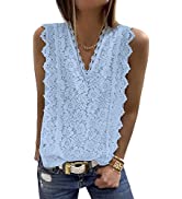 isermeo Women's Tank Tops Casual Lace Trim Embroidered Hollow Out Full Liner V Neck Summer Sleeve...