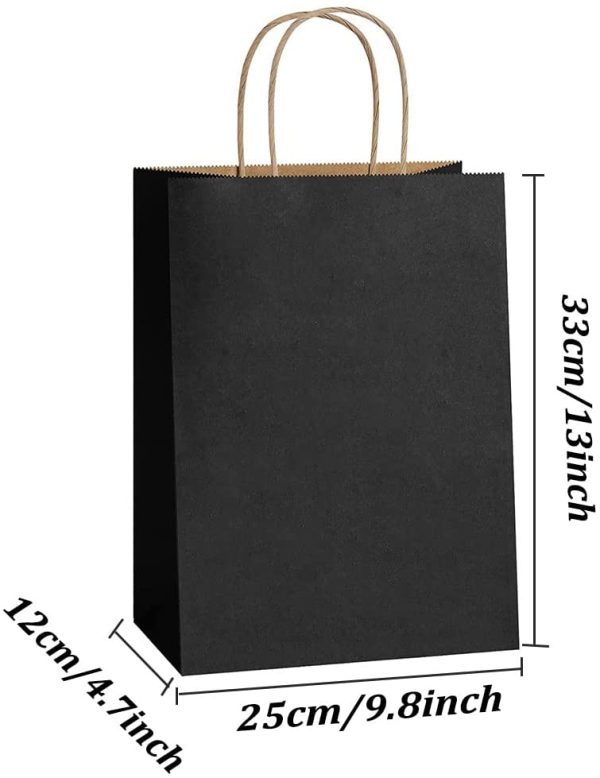 Shopping Bags 25Pcs Black Kraft Paper Bags Paper Gift Bags, Merchandise Bags, Retail Bags, Party Bags, Gift Bags with Handles Bulk Recycled Paper Bags (Black, 9.84x4.72x12.99inch) - Image 7