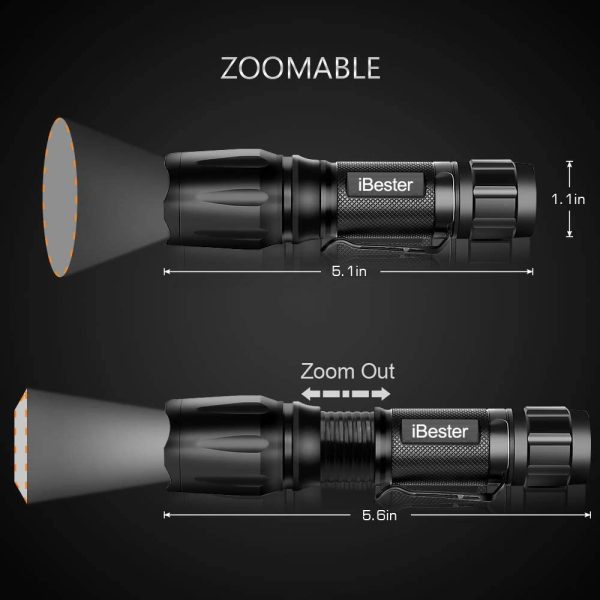 Tactical Flashlight,  High-Powered LED Flashlights, Portable, Zoomable, 5 Modes, Water Resistant, Perfect for Camping, Outdoor, Emergency (2 Pack) - Image 5