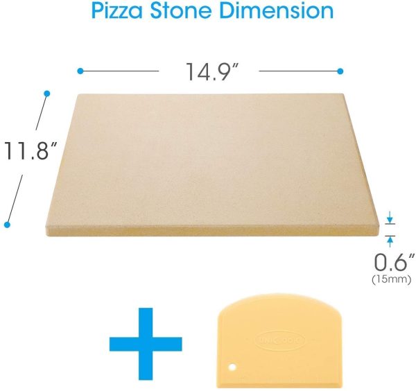 Unicook Heavy Duty Cordierite Pizza Stone, Baking Stone for Bread, Pizza Pan for Oven and BBQ, Thermal Shock Resistant, 15 x 12 Inch Rectangular, 6.6Lbs