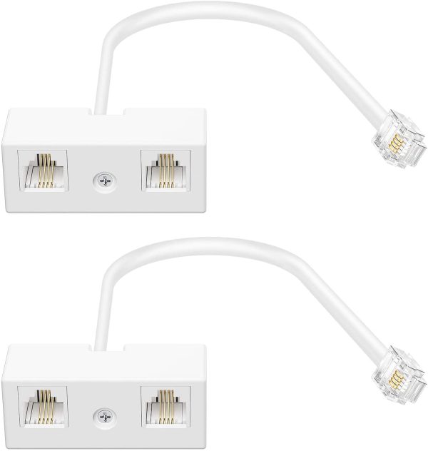 Two Way Telephone Splitters, Male to 2 Female Converter Cable RJ11 6P4C Telephone Wall Adaptor and Separator for Landline(White,2 Pack) - Image 6