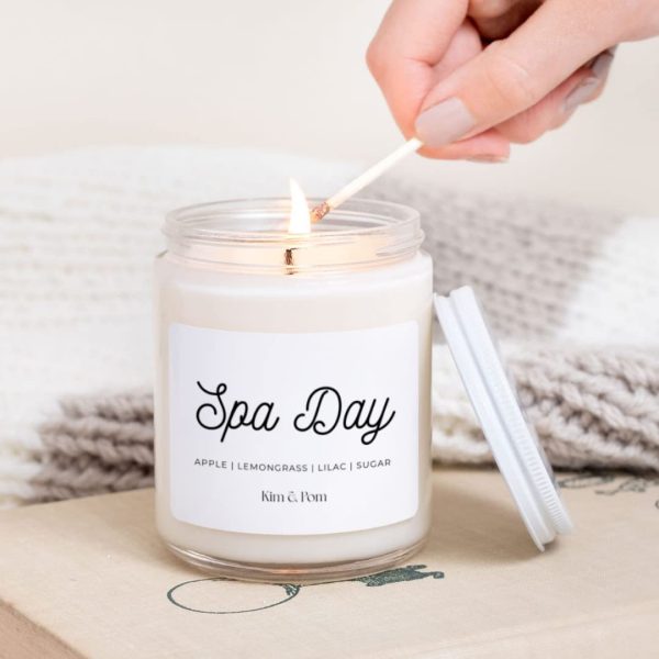 Kim and Pom Spa Day Scented Candle for Stress Relief - 100% Soy Wax, 8 oz in Glass Jar | Mother's Day Gift Ideas for her, Holiday Gift for Women - Image 7