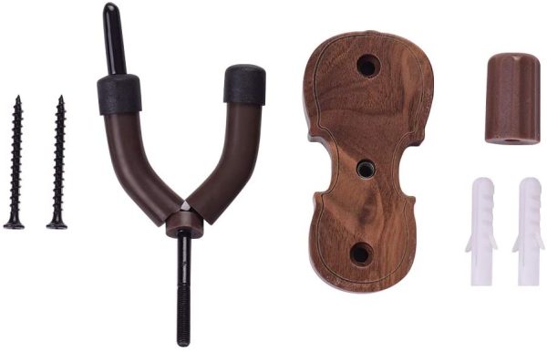 Wall Mount Violin Fiddle Viola Hanger Hook Keeper with Bow Holder Rubber Cushion Wood Base - Image 5