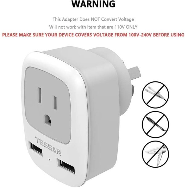 Australia New Zealand China Travel Plug Adapter,  International Power Adaptor 3 in 1 Grounded Outlet Adapter with 2 USB Ports for Canada/USA to Fiji Argentina (Type I) - Image 4