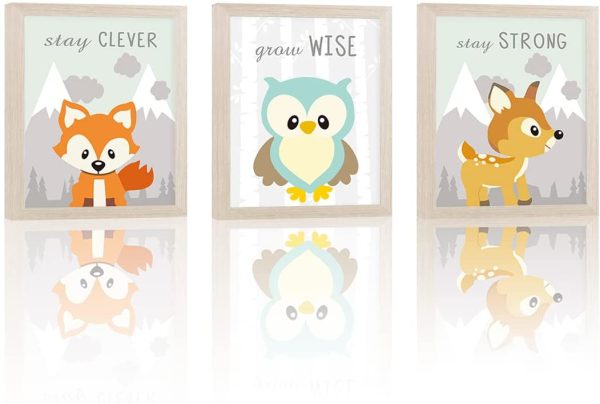 Unframed Woodland Animals Art Print Adorable Fox Owl Racoon Deer Wall Art Painting,Set of 4??8????x10?????? Canvas Cartoon Inspirational Picture For Kids Room Nursery Decor (pc(Framed)) - Image 7