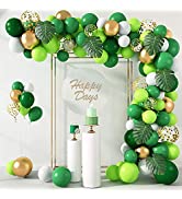 Poloyo 140Pcs Jungle Party Balloons Garland Arch Kit, Gold Lime Green Balloons with Artificial Tr...