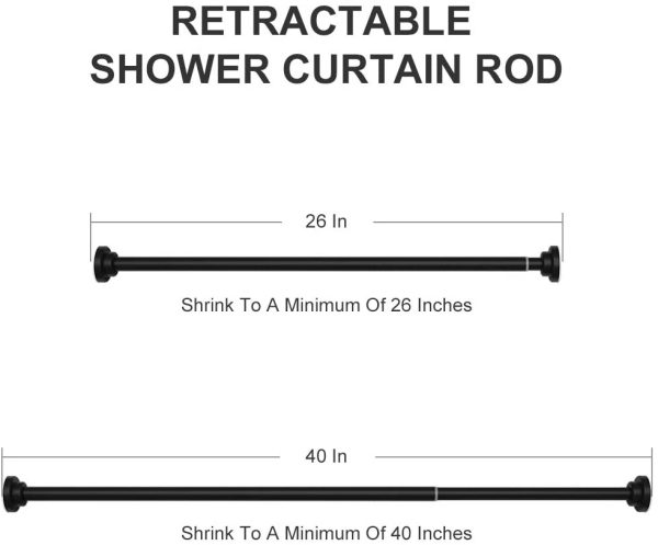 Shower Curtain Rod Tension - 26-40 Inch Never Rust Non-Slip Spring Tension Curtain Rod No Drilling Stainless Steel Curtain Rod Use Bathroom Kitchen??Black??