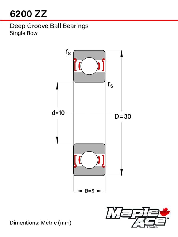 MAPLE ACE 6200 ZZ Ball Bearing Premium Metal Shielded 10x30x9 mm, 6200 ZZ (Qty 4) - Image 2