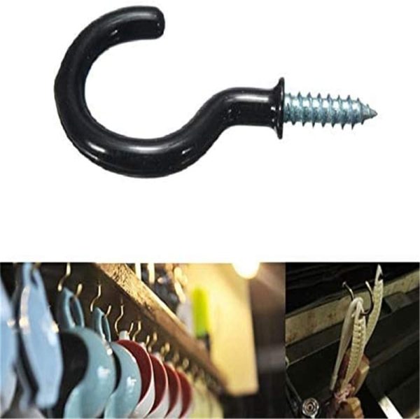 Outdoor Light Hooks 100 Pack Cup Hooks Ceiling Hooks Heavy Duty Screw Cup Hook for Bathroom Kitchen Wall Ceiling (Black, 1-1/4 inch) - Image 4