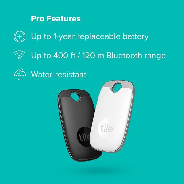 Pro (2022) 2-pack (Black/White). Powerful Bluetooth Tracker, Keys Finder and Item Locator for Keys, Bags, and More; Up to 400 ft Range. Water-resistant. Phone Finder. iOS and Android Compatible. - Image 5