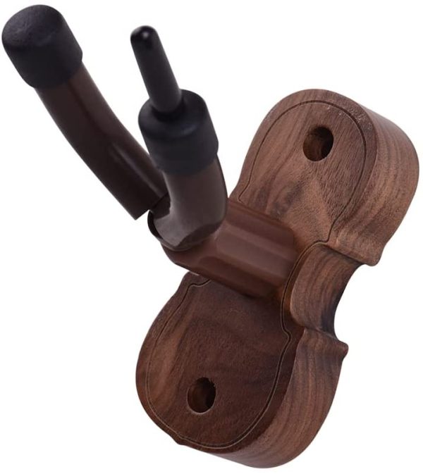 Wall Mount Violin Fiddle Viola Hanger Hook Keeper with Bow Holder Rubber Cushion Wood Base - Image 3