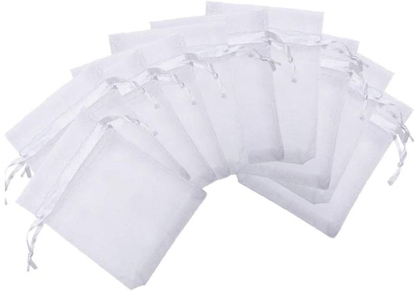 100Pcs Organza Bags 3x4 inches Sheer Organza Bags Jewelry Drawstring Mesh Pouches Wedding Party Christmas Favor Gift Candy Bags, White - Image 5